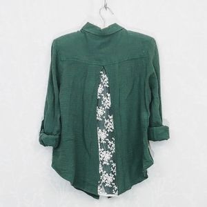 Blue Rain Button Down Shirt with Lace Back